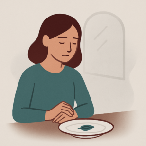 Tratamiento de Problemas Alimentarios en Gijón Mujer con pérdida de apetito y expresión triste. psicologia para trastornos alimentarios en gijón.